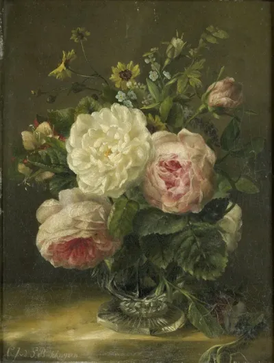 Still-life with flowers in a chrystal vase