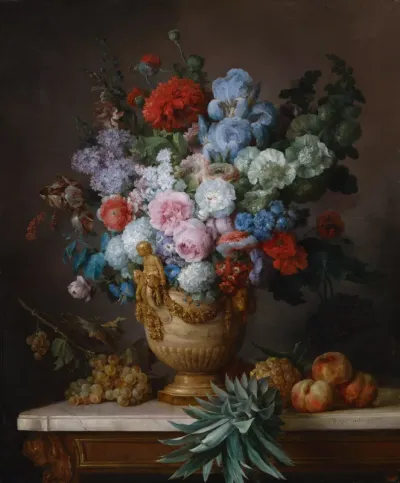 Still Life with Flowers in an Alabaster Vase and Fruit