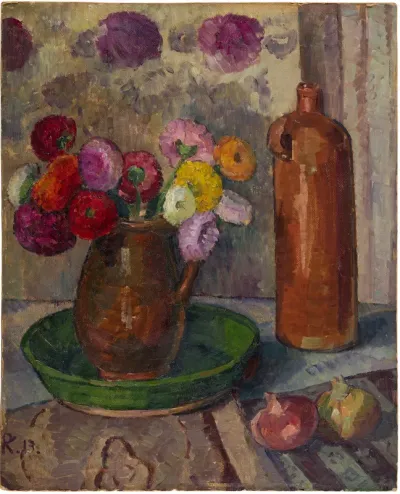 Still Life with Flowers, Onions and Stoneware Jug