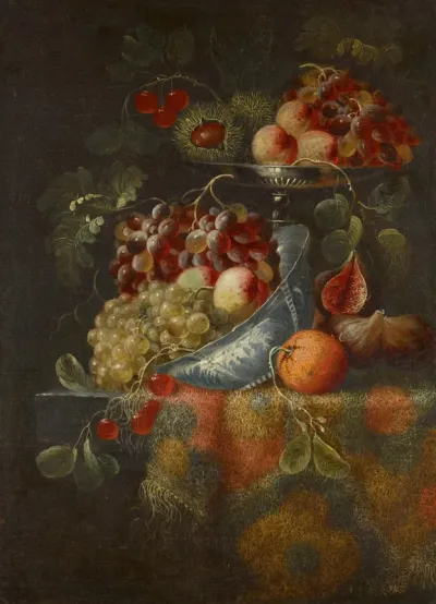 Still Life with Fruit on a Tazza and a Porcelain Bowl