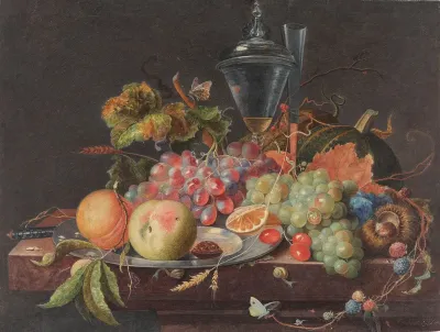 Still Life with Fruit, Tin Plate and Wine Glasses