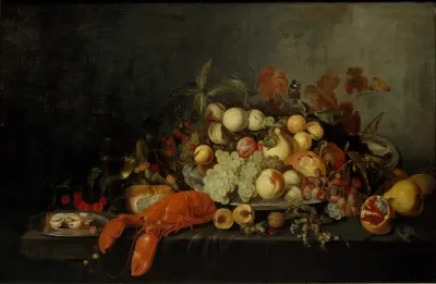 Still life with fruits and lobster