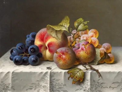 Still life with grapes and peaches