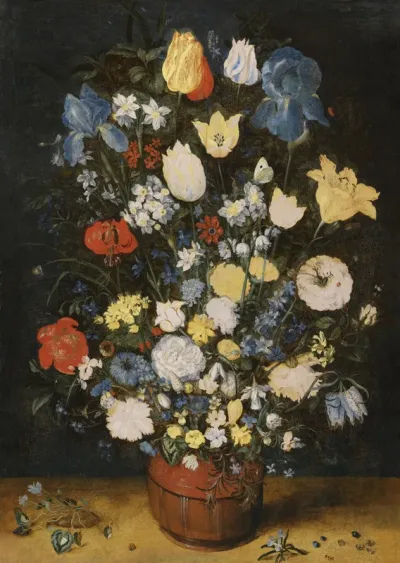 Still Life with Irises, Roses, Tulips, Narcissae, Cardamine, Cyclamen, Hyacinths, Calendula, Eranthis and Other Flowers