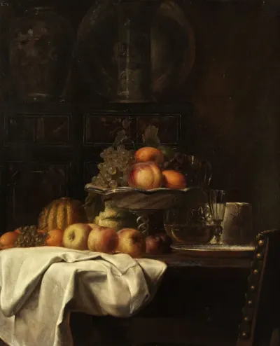Still life with peaches and grapes