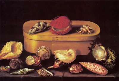 Still life with shells and a wooden box