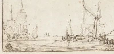 Stille zee met schepen