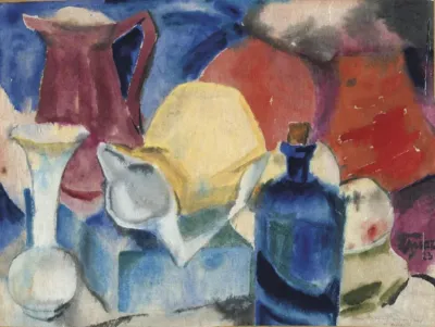 Stilleben mit blauer Flasche