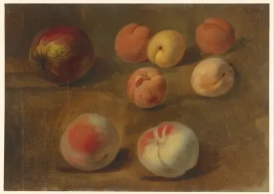 Stilleven met appel, perziken en abrikozen