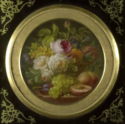 Stilleven met bloemen en vruchten