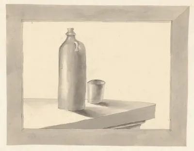 Stilleven met een fles en een glas