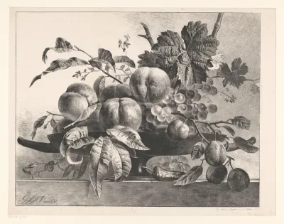 Stilleven met fruit en bladeren