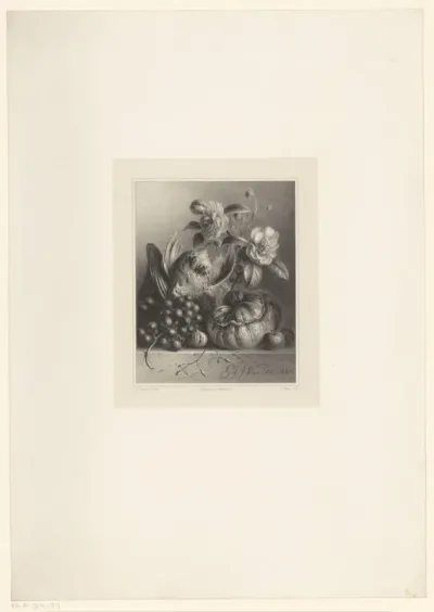 Stilleven met patrijs, druiven, rozen en pompoen