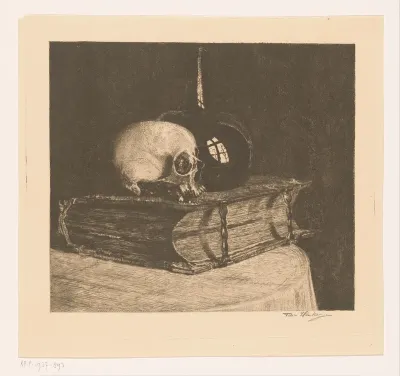 Stilleven met schedel en bijbel