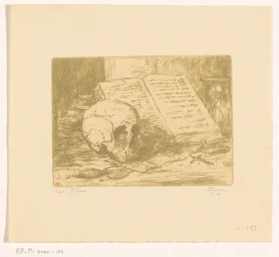 Stilleven met schedel en boek