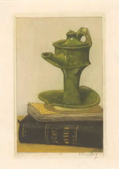 Stilleven met schenkkan en boeken