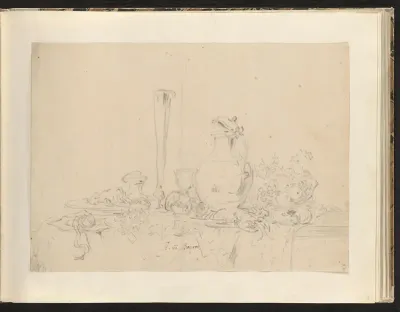 Stilleven met servies en fruit