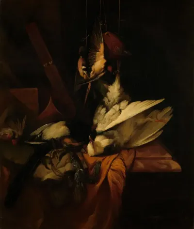 Stilleven met vogels en jachtgerei