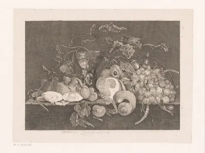 Stilleven met vruchten en oesters