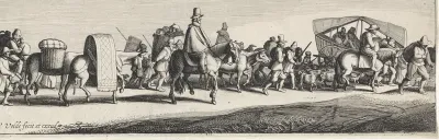 Stoet van marktkooplui en marktgangers