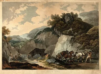 Stone: a working slate quarry, and the instruments used