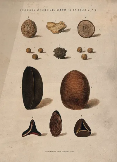 Stones found in oxen, sheep and pigs: eleven figures
