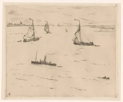 Stoomboot en zeilschepen op de Maas