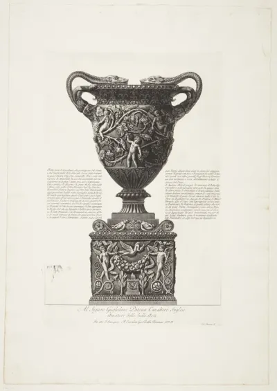 Stor marmorvase med putti og vinløv, fundet i Hadrians Villa i 1769