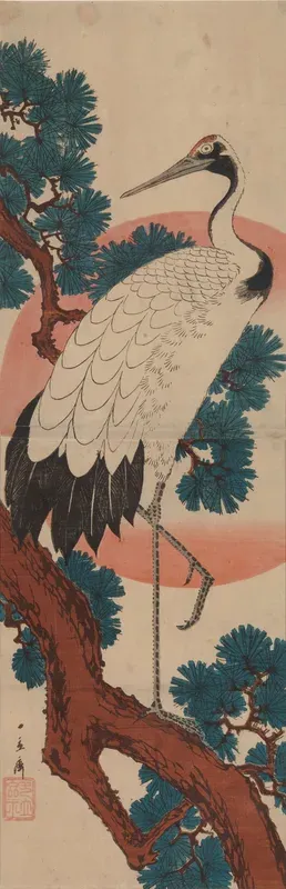 Stork on a Pine Branch