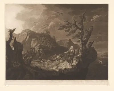 Stormachtig landschap met bard aan de rand van een klif