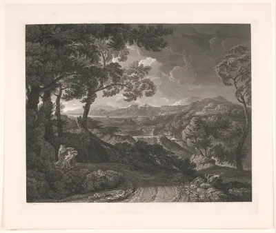 Stormachtig landschap met cascade