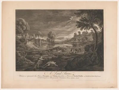 Stormachtig landschap met Pyramus en Thisbe