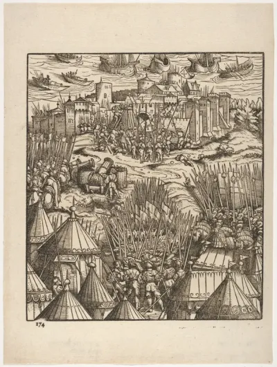 Storming of Moran, at the Shore, from "Der Weisskunig"