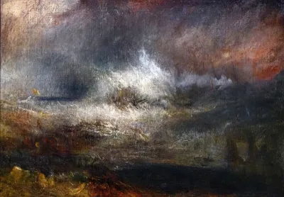 Stormy Sea with Blazing Wreck