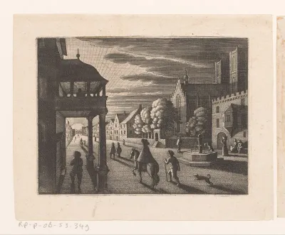 Straat in voorstad bij zonsondergang