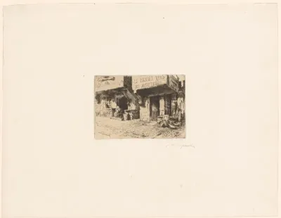 Straat met een winkel 'Le rendez vous des Artistes'