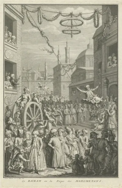 Straat met feestende mensen tijdens Eid al-Fitr