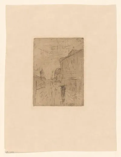 Straat met figuur met paraplu