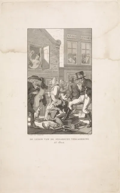 Straat met karikaturale figuren