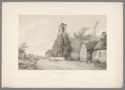 Straat met kerk en huizen in Bondoufle
