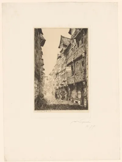 Straat met middeleeuwse huizen