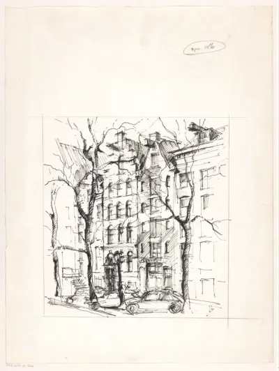 Straat met rij huizen en bomen