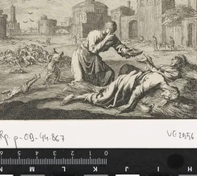 Straatbeeld met stervende pestlijders