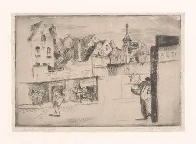 Straatgezicht met enkele figuren