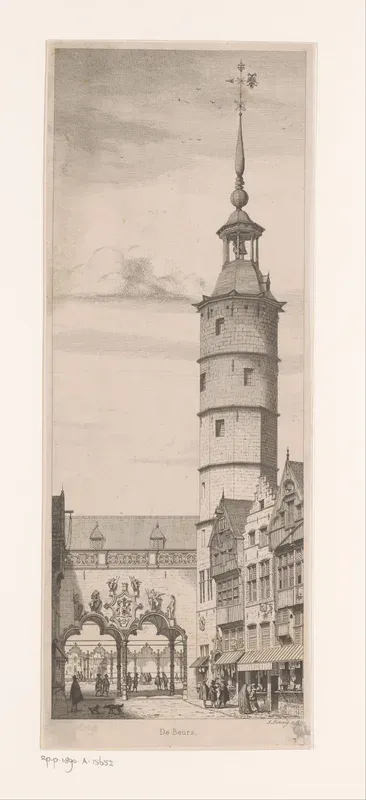 Straatgezicht met oude gebouwen en een klokkentoren