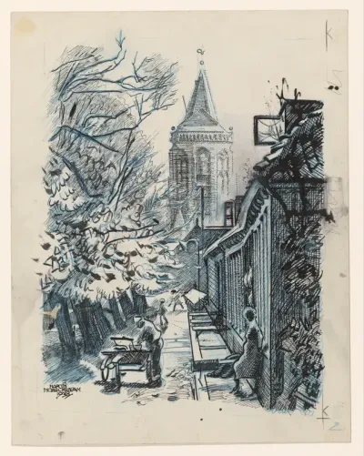 Straatje met gezicht op de St. Nicolaaskerk te Monnickendam