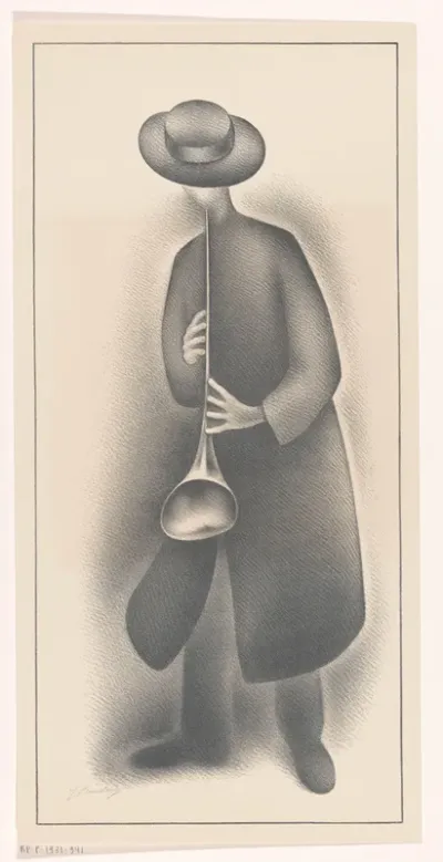 Straatmuzikant met blaasinstrument
