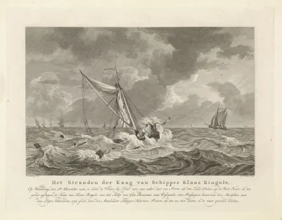 Stranden van de kaag van schipper Klaas Ringels bij Texel, 1778