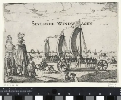 Strandgezicht met twee zeilwagens