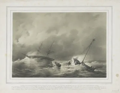 Stranding van de Oostenrijkse Brik Pegno d'Amicizia (...) tegen de steile punt van den Ooster, buiten het Goedereesche Zeegat, in den avond van den 25 October 1852